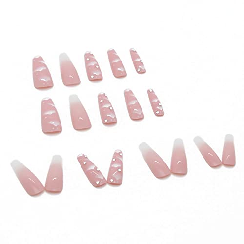 IMSOHOT Coffin Pink Press on Nails Long Gradient Clouds Fake Nails with Designs Glossy Ballerina False Nails Glue on Nails Acrylic Nails for Women and Girls - Image 4