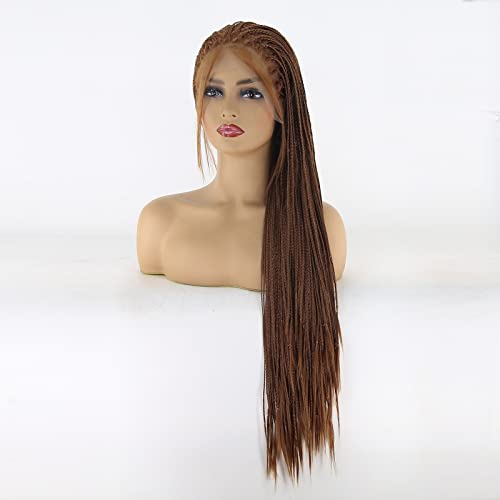 Dark Brown Color Braided Synthetic Lace Front Wig for Black Women Heat Resistant Fiber Hair #30 Micro Braided Hair Box Braids Wig African American Hair (24Inch, 30 Color) - Image 5