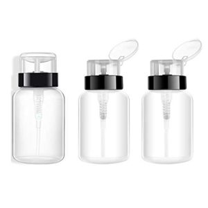 3Pcs 200ml/6.8oz Push Down Empty Lockable Pump Dispenser Bottle for Nail Polish and Makeup Remover Facial Toner Portable Travel Refillable Plastic Clear Cosmetic Container with Black Flip Top Cap