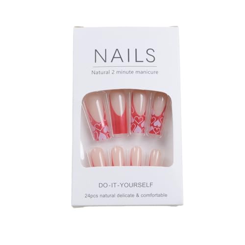 Long Coffin Press on nails French Tip Fake Nails Acrylic False Nails Pink Heart Exquisite Luxury Design Ballerina Nail Tips Romantic Valentine's day Nail Decoration for Women, Extra Long French Nails - Image 5
