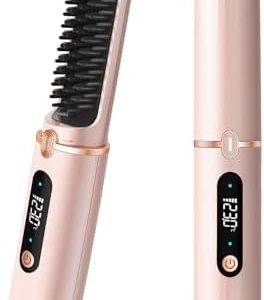 Cordless Rechargeable Hair Straightener Brush for Women, Fast Heating, Portable USB Design