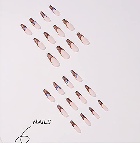 Aeeo Leopard Press on Nails Blue Butterfly Fake Nails Extra Long False Nails with Design French Tip Acrylic Nails Matte Manicure Stick on Nails for Women - Image 3