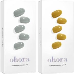 ohora Semi Cured Gel Nail Strips Set of 2(N Cream Fog, N Cream Pumpkin)-Works with Any Nail Lamps, Salon-Quality, Long Lasting, Easy to Apply & Remove-Includes 2 Prep Pads, Nail File & Wooden Stick