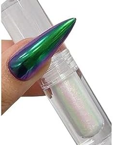 Chrome Nail Powder Aurora Mirror Effect Mermaid Pearl Glitter Iridescent Gel Nail Polish for Nail Art DIY Decoration (Green Iridescent)