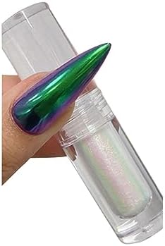 Chrome Nail Powder Aurora Mirror Effect Mermaid Pearl Glitter Iridescent Gel Nail Polish for Nail Art DIY Decoration (Green Iridescent)