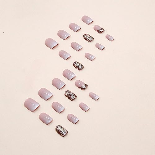 Short Square Glitter French Tip Press-On Nails Glossy Acrylic 24 Piece Set - Image 3