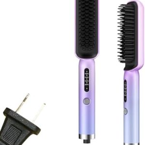 USB Rechargeable Portable Cordless Hair Straightener Brush Anti-Scald Compact Size