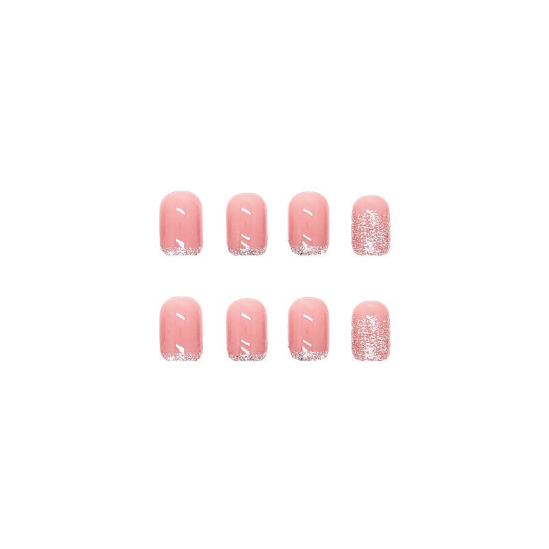 24Pcs Press on Nails Short Round Nails,Gold French Tip Nude Pink Fake Nails with Gold Glitter Acrylic Artificial Glossy Design Glue on Nails Full Cover Stick on Nails for Women Girls Nail Decoration - Image 5