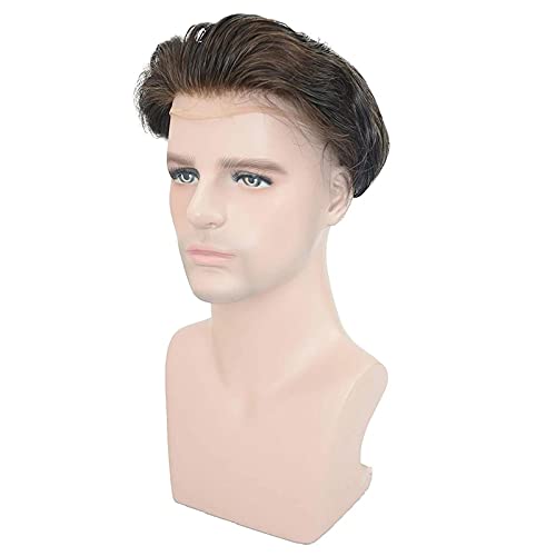 Toupee for men 100% Real Human Hair Mens Hair Pieces 8x10 inch Soft Full French Lace Human Hair Replacement System for Man, 2(Dark Brown Color) - Image 2