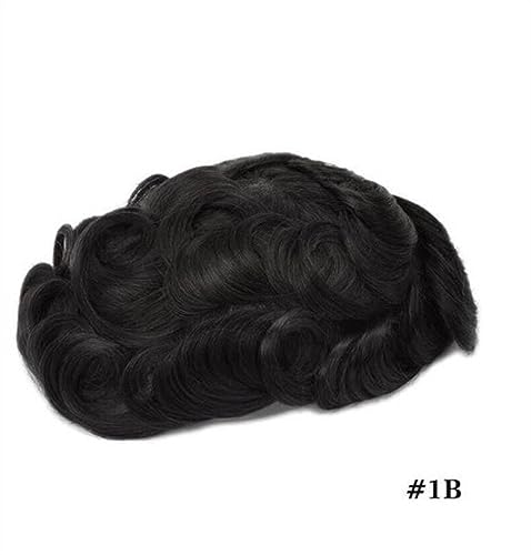 Toupee for Men V-Loop Injection Skin Men Toupee Durable Human Hair System for Men 0.1-0.12mm Thin Skin PU Base Male Hair Prosthesis 8×10" Breathable Black Men's Toupee Men Wig ( Color : 30mm Wave Toup - Image 2