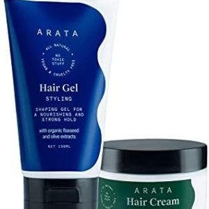 Arata Natural Curl Defining Hair Styling Combo with Hair Gel & Hair Cream for Women & Men || All Natural,Vegan & Cruelty Free || for Nourishing,Styling & Strong Hold (250 ml)