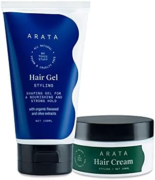 Arata Natural Curl Defining Hair Styling Combo with Hair Gel & Hair Cream for Women & Men || All Natural,Vegan & Cruelty Free || for Nourishing,Styling & Strong Hold (250 ml)