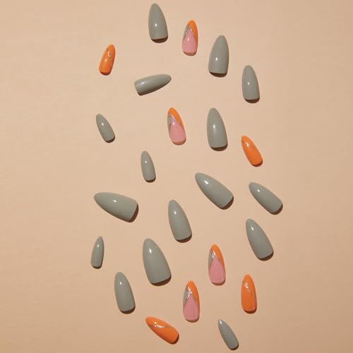 Almond shaped nail polish wearing wholesale warm gold powder striped detachable nail patches 24 PCS - MJT862