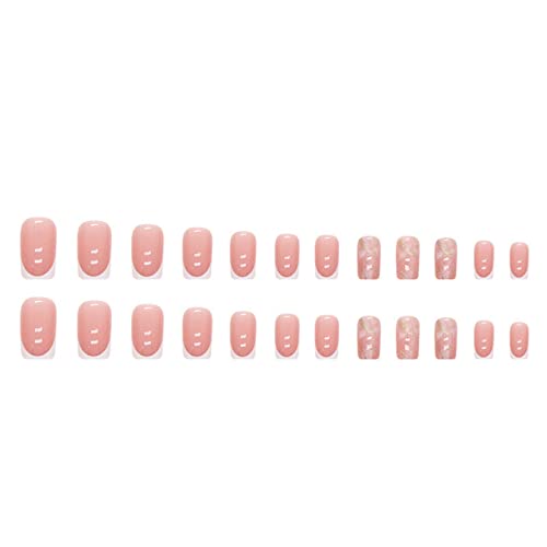 Press On Nails Long,Nude White Border Fake Nails ,Acrylic French Nail Art Marble Full Cover Stick On Nails for Women and Girl Nail Kit(24 PCS) - Image 5
