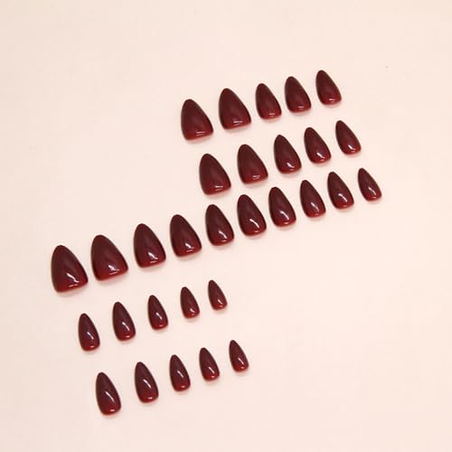 24 Pcs Wine Red Short Oval Press On Nails Set for Average to Wide Nail Beds - Image 4