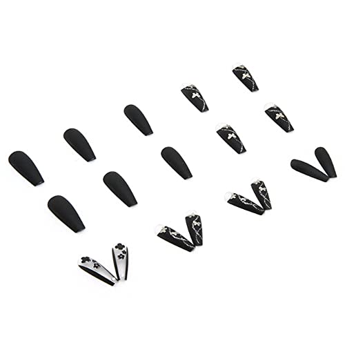 YoYoee 24PCS Black Butterfly Coffin Press-On Acrylic Nails - Medium Size - Image 4