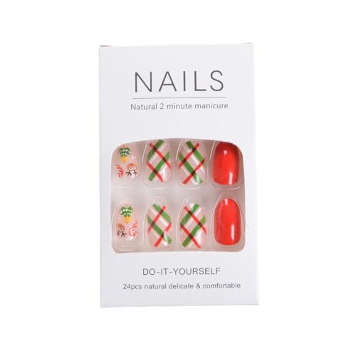 Christmas Press on Nails Short Oval Fake Nails Cute Elk Snowflake Full Cover Acrylic Nails False Nails with Designs Winter Xmas Nail Art Decorations for Women Girls Manicure Tips 24Pcs - Image 5