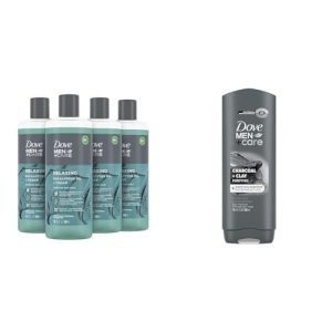 DOVE MEN + CARE Body Wash for a refreshing shower experience Eucalyptus Cedar Body Wash & Elements Body Wash Charcoal + Clay, Effectively Washes Away Bacteria While Nourishing Your Skin