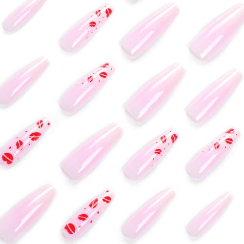 MISUD 24 Piece Pink White Ombre Long Coffin Press On Nails for Valentine's Day - Image 4