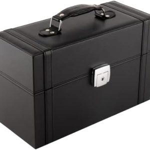 J JACKCUBE DESIGN JackCubeDesign Nail Polish Organizer Makeup Train case 48 Compartments Removable Tray (Black Leather) - MK406A