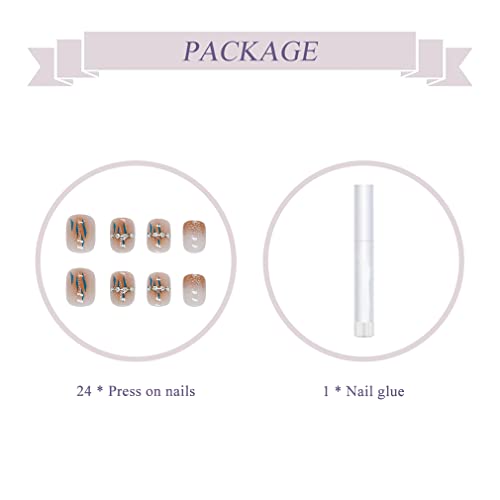 BABALAL Rhinestone Press on Nails Square Fake Nails Squoval Nails Short False Nails Glossy Acrylic Nails for Women and Girls - Image 5
