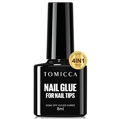 TOMICCA Super Strong Gel Nail Glue Acrylic Nails, Gel Nail Glue Easy Application Long Lasting Clear Glossy No Wipe, Nail Glue for Press on Nails Gel Nail Glue Curing Needed(Nail Glue 8ml)