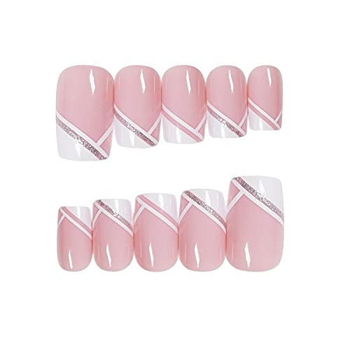 BABALAL French Press on Nails, 24Pcs Pink Fake Nails Medium Square Full Cover Acrylic Nail Tips for Women and Girls - Image 5
