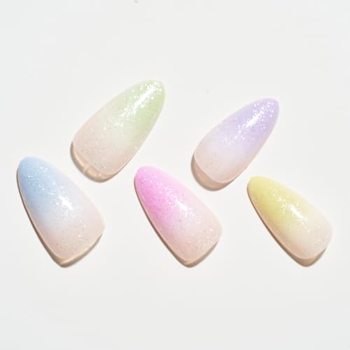 GLAMERMAID Medium Almond 24 Pcs Colorful Reusable Acrylic Press on Nails - Image 3