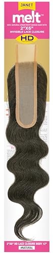 JANET COLLETION – melt 100% Virgin Human Hair- 2”X6” HD Transparent Lace Body Closure – Whole Hand Tied Invisible Lace Closure (NATURAL, 16") - Image 4