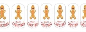 Christmas 5 Sheets Nail Strips Full Wrap Nail Polish Stickers,Lettering Happy Man Cookie,Self Adhesive Nail Art Decal Strip Manicure Kits for Women DIY Nail,White