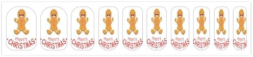 Christmas 5 Sheets Nail Strips Full Wrap Nail Polish Stickers,Lettering Happy Man Cookie,Self Adhesive Nail Art Decal Strip Manicure Kits for Women DIY Nail,White