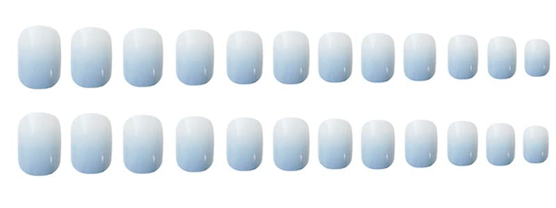 24pc Fake Nails short Press On Nails Square Shape, White Blue Gradient Glue On Artificial Nails (24pc,Milky Blue) - Image 3