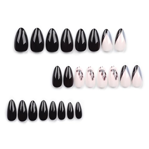 Fall Press on Nails Medium Fake Nails, LPOODDNU Fall Leaf Press on Nails Almond Shape False Nail Tips Black Glue on Nails Cute Stick on Nails Finger Manicure Decorations for Women, 24Pcs - Image 3