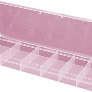 12-Slot Pink Nail Tips Organizer Box with 1 Grid for False Nail Storage and Crafts