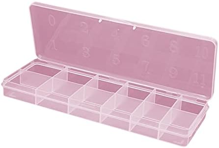 12-Slot Pink Nail Tips Organizer Box with 1 Grid for False Nail Storage and Crafts