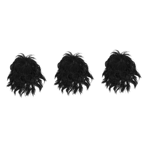 DOITOOL 3pcs Piece Hair Replacement Human Hair Toupee Hair Topper for Women Human Hair Curly Wig with Bangs Wavy Wig with Bangs Mens Wig Bangs Wig Fluffy High Temperature Wire Miss Curlers