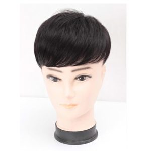 Men Short Toppers Clips-On Short Hair Wig Black Hair Replacement System Head Top Replacement Hair System for Male,Natural,16x18cm