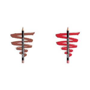 NYX PROFESSIONAL MAKEUP Slim Lip Pencil Coffee & Long-Lasting Creamy Lip Liner Hot Red Bundle