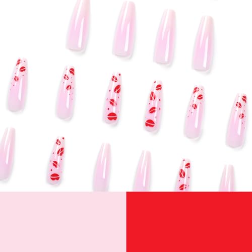 MISUD 24 Piece Pink White Ombre Long Coffin Press On Nails for Valentine's Day - Image 5