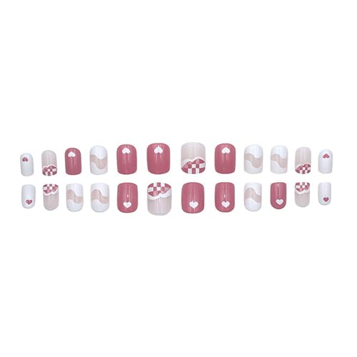 Pink Press on Nails Short Nails Acrylic Press Ons, Small Petite Square Fake Nails with Designs Nails Press Ons, 24Pcs - Image 5