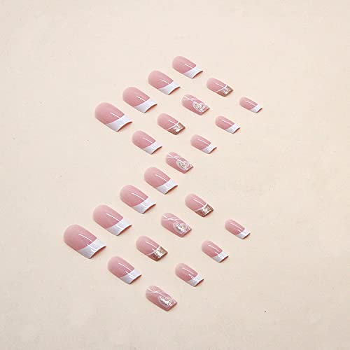 24 Piece Pink Glitter Heart French Tip Press-On Nails for Effortless Nail Art - Image 3