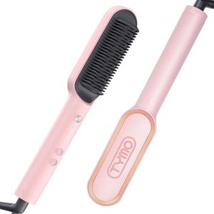 Ring Pink Hair Straightener Brush – Hair Straightening Iron with Built-in Comb, 20s Fast Heating & 5 Temp Settings & Anti-Scald, Perfect for Professional Salon at Home
