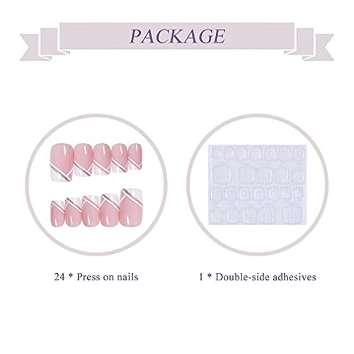 BABALAL French Press on Nails, 24Pcs Pink Fake Nails Medium Square Full Cover Acrylic Nail Tips for Women and Girls - Image 7