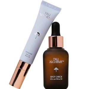 Tru Alchemy Spot Check + Eye Elixir Bundle | Brightening Serum + Spot Corrector with Niacinamide, TriDroxy Acid Blend, Hyaluronix + Cooling Eye Treatment with Hyaluronix, Caffeine, & Vitamin C