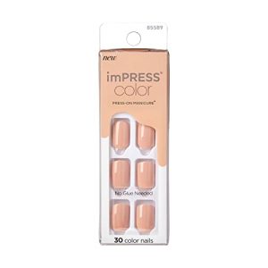 KISS imPRESS Short Squoval Latte Beige Press On Nails 30 Count Set