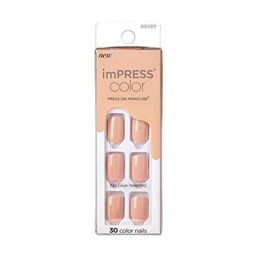 KISS imPRESS Short Squoval Latte Beige Press On Nails 30 Count Set