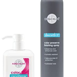 KERACOLOR Kit of 3-in-1 (Cleanse + Conditioner + Color) Hot Pink Semi-Permanent Hair Dye and Finishing Hair Spray 10oz