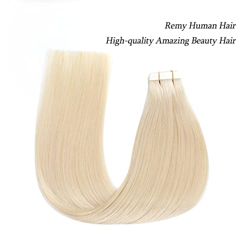 ABH AMAZINGBEAUTY HAIR Tape in Hair Extensions Human Hair, Semi-permanent Remy Human Hair Tape ins, 20 Pieces 50 Grams, Ash Platinum Blonde 60, 14 Inch - Image 9