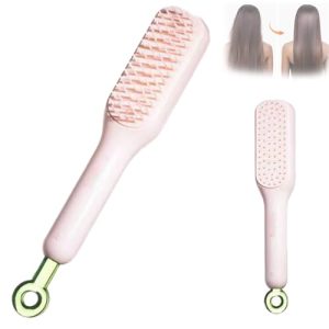 Pink Self-Cleaning Anti-Static Massage Hair Comb for Women Easy Clean Brush