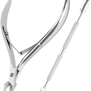 Metal Nail Cuticle Trimmer with Cuticle Pusher and Cutter, 2 Pcs Professional Cuticle Remover Tool Kit, Cuticle Cutter Set, Cuticle Nippers, Cuticle Clippers for Women, Manicure Pedicure Tool YLYL